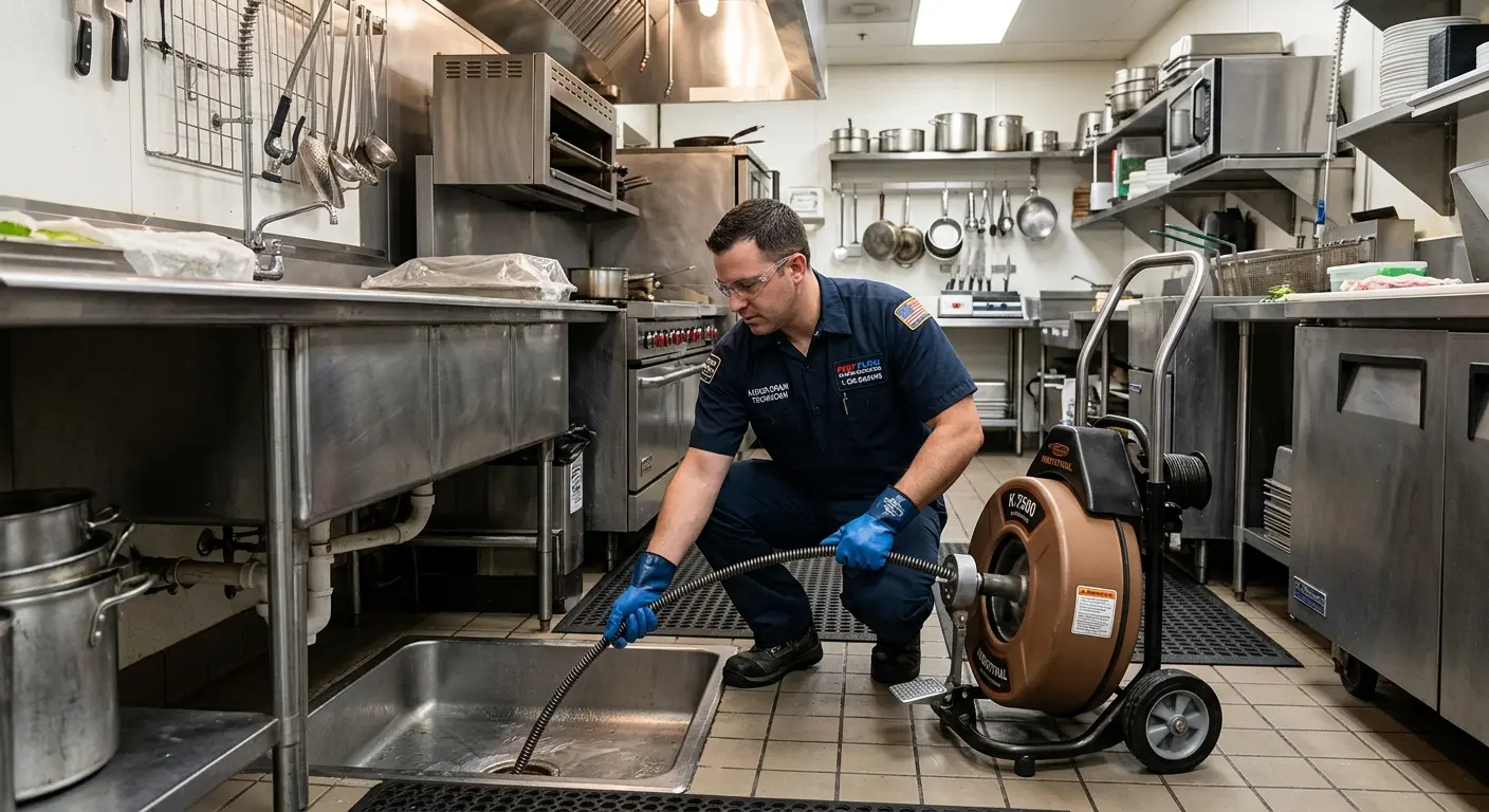 Commercial drain cleaning service in a restaurant kitchen in Rupert